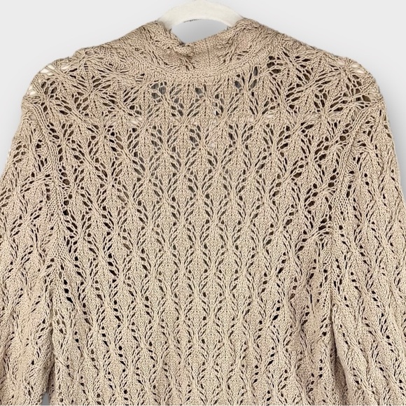 Leo & Nicole Tan Pointelle Cardigan Sweater XL Lacy Knit Neutral Linen Color - Picture 5 of 10
